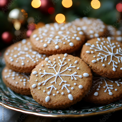 Gingerbread Cookies with Snowflake Frosting - Food Photography