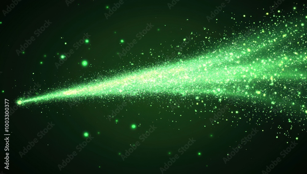 Obraz premium Green light beam on a dark green background with glowing particles Generative AI
