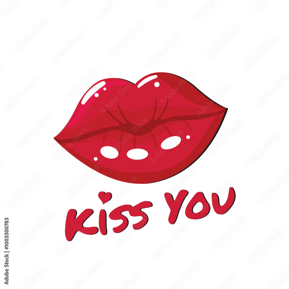 red lips sticker with kiss you text isolated on white background red lips sticker with kiss you text isolated on white background