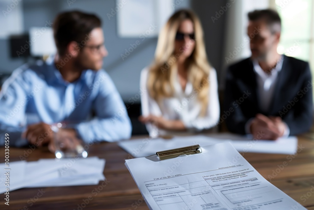 Couple sits at wooden table with divorce documents. Caucasion man, woman in kitchen, emotional crisis. Family problem, relationship issue. Young adult couple in conflict, disagreement, Couple sits at wooden table with divorce documents. Caucasion man, woman in kitchen, emotional crisis. Family problem, relationship issue. Young adult couple in conflict, disagreement,