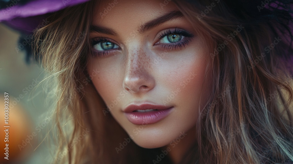 Enchanting Witch in Autumn Setting with Pumpkins and Magical Atmosphere Enchanting Witch in Autumn Setting with Pumpkins and Magical Atmosphere