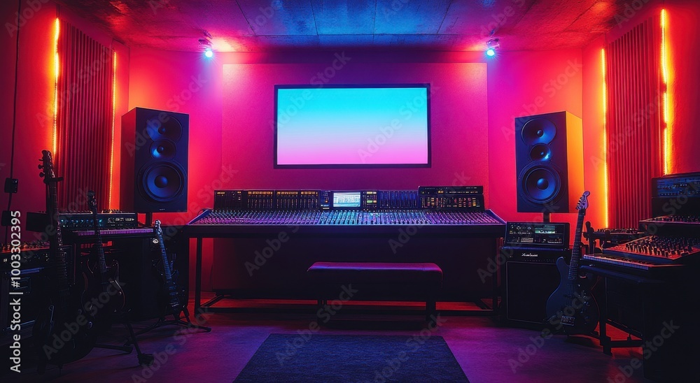 Explore an advanced music studio featuring state-of-the-art equipment, vibrant LED lighting, and a creative atmosphere for artists Explore an advanced music studio featuring state-of-the-art equipment, vibrant LED lighting, and a creative atmosphere for artists
