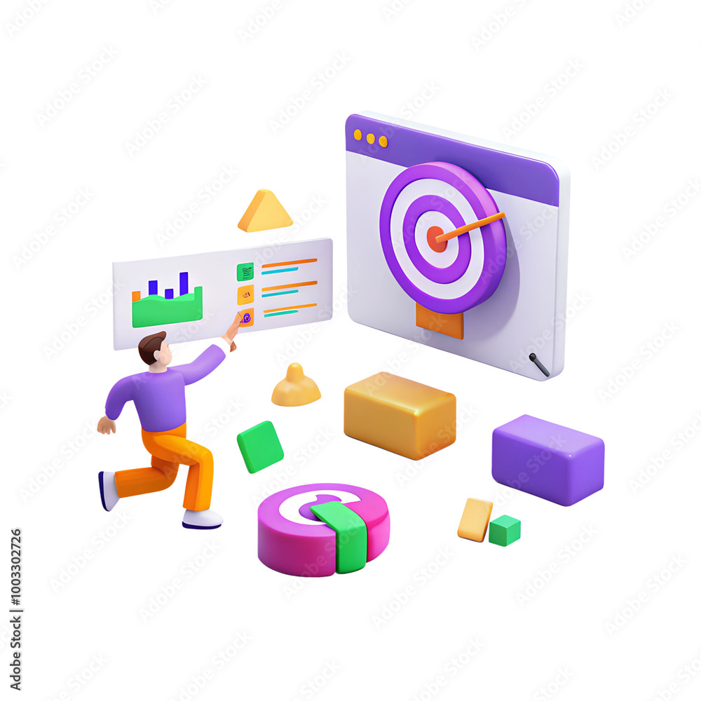 3D Illustration of a Person Reaching for a Target on a Computer Screen 3D Illustration of a Person Reaching for a Target on a Computer Screen