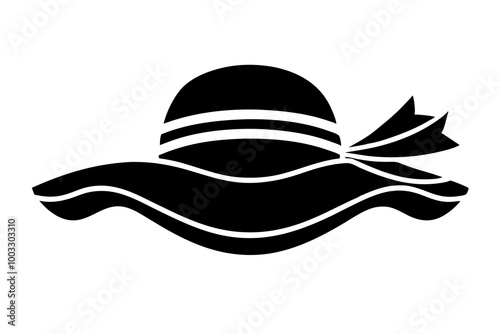 Sun Hat for Beach with Ribbon Bow Silhouette Icon - Transparent Background Clipart