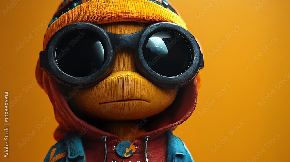 Fototapeta premium Cool Duck Wearing Goggles and Hoodie. Cartoon 3D Character
