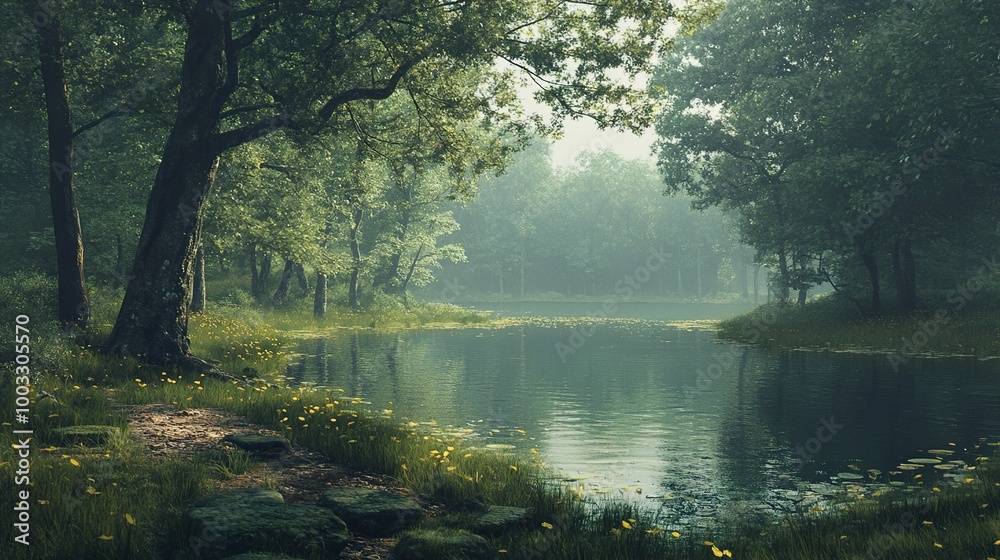 Serene Forest Lake - Tranquil Nature Photography Serene Forest Lake - Tranquil Nature Photography