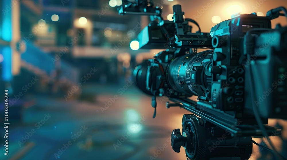Close-up of a Professional Video Camera with Lens and Controls Close-up of a Professional Video Camera with Lens and Controls