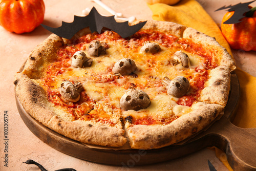 Tasty pizza with mushrooms ...