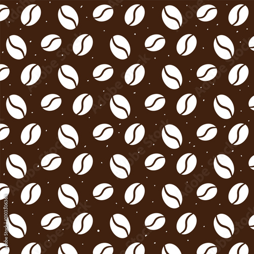 Coffee beans pattern on brown background