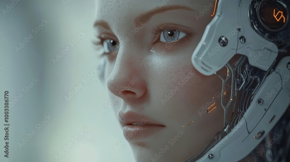 Close-Up of Futuristic AI Face with Glowing Circuit Patterns Close-Up of Futuristic AI Face with Glowing Circuit Patterns