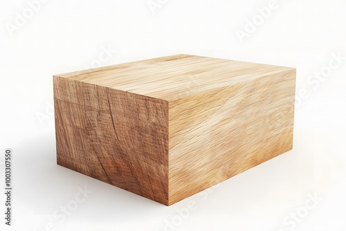 A 3D rendering of a wooden rectangular prism with a smooth surface, placed on a white background