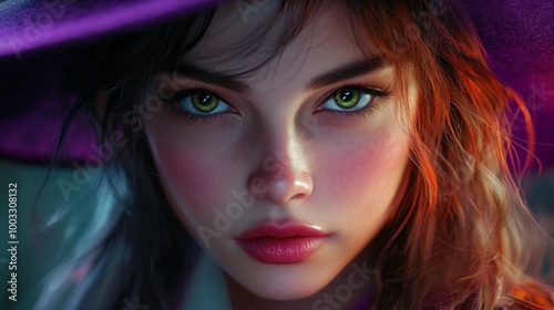 Enchanting Witch in Autumn Setting with Pumpkins and Magical Atmosphere
