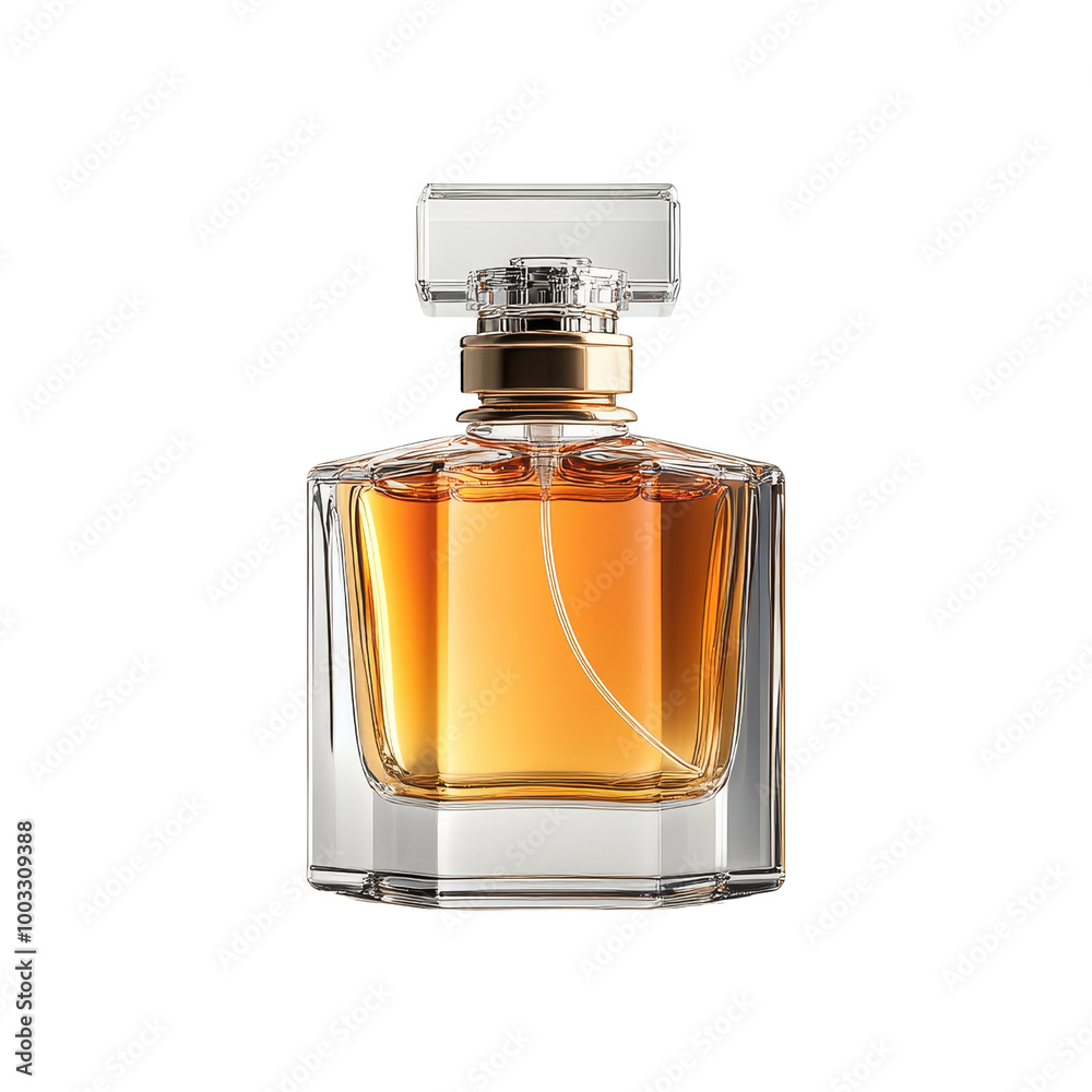Glass Bottle of Perfume with Golden Cap Glass Bottle of Perfume with Golden Cap