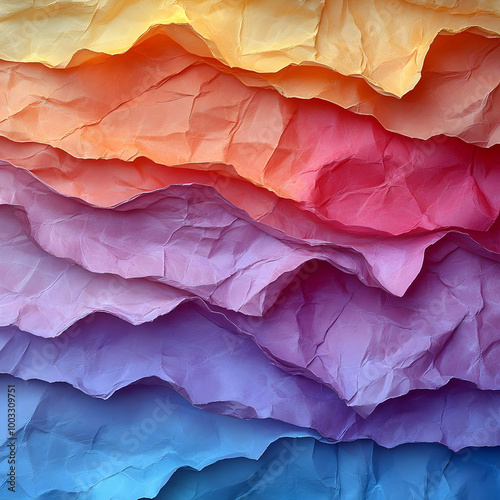 Abstract Background of Crumpled Paper in Rainbow Colors