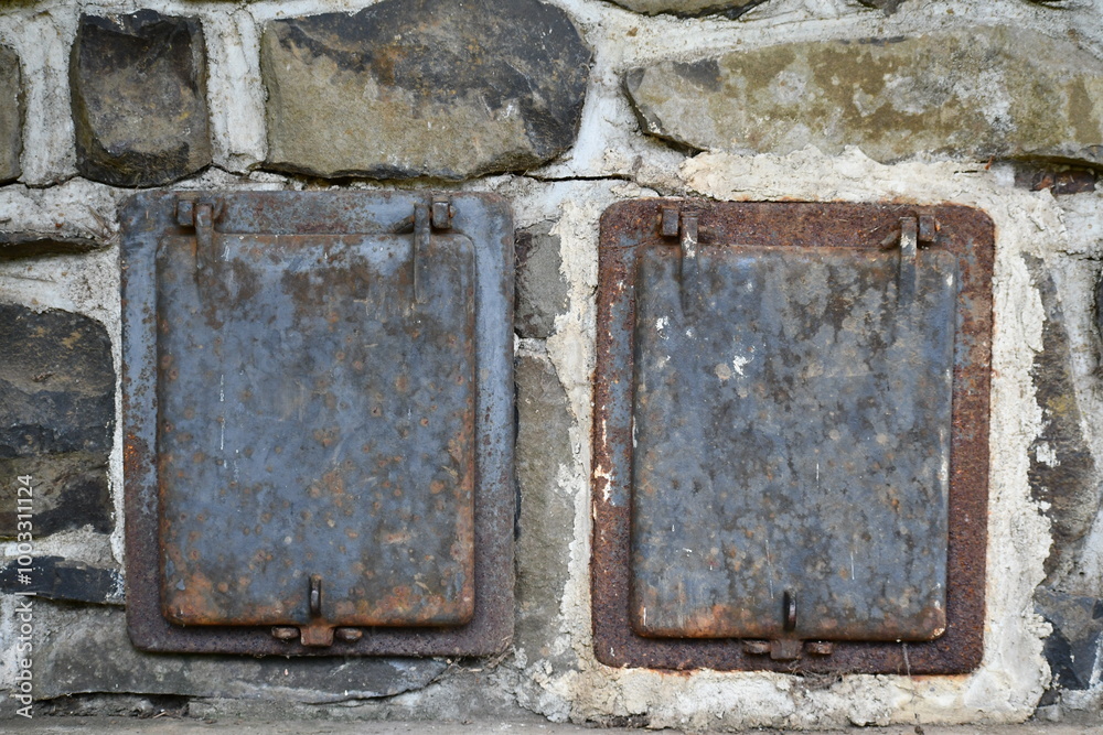 Wood fired oven doors at state park picnic structure. Wood fired oven doors at state park picnic structure.