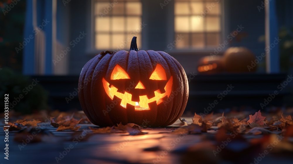 Fototapeta premium Mischievous Grin on a Carved Pumpkin at Halloween Night