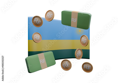 3D render illustration of Rwanda flag and currency called Franc photo