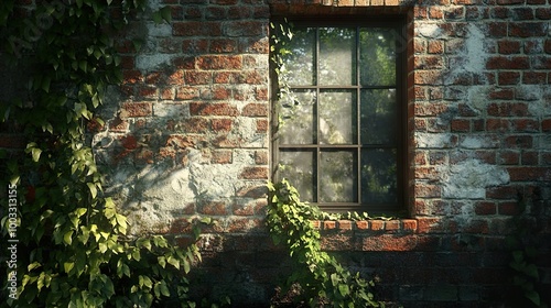 Rustic Brick Wall with Ivy and Window