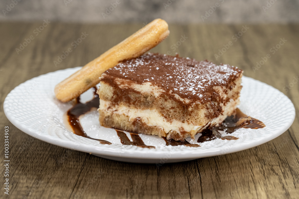 No Italian meal is complete without tasting the tiramisu layered cake with chocolate garnishment No Italian meal is complete without tasting the tiramisu layered cake with chocolate garnishment