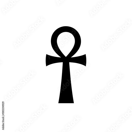 The design features a black ankh symbol, an ancient Egyptian emblem, depicted in a sleek and simple vector style ideal for modern interfaces or graphic elements