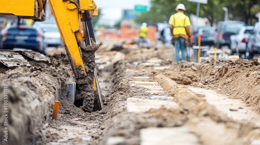 Fototapeta premium Construction Site Utility Installation