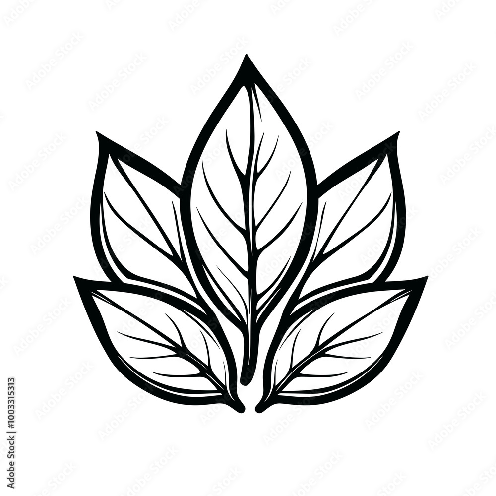 This design features a clean, black line art representation of leaves, showcasing their intricate details and elegant form, perfect for eco-friendly themes This design features a clean, black line art representation of leaves, showcasing their intricate details and elegant form, perfect for eco-friendly themes