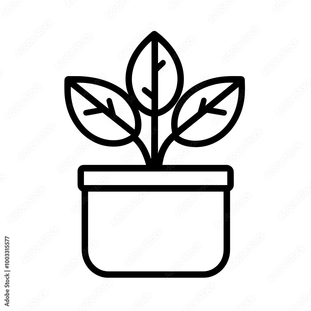 This icon features a potted plant with lush leaves, designed with clean lines. It's perfect for eco-friendly projects or nature-inspired packaging This icon features a potted plant with lush leaves, designed with clean lines. It's perfect for eco-friendly projects or nature-inspired packaging