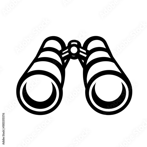 This graphic features a minimalist black line drawing of binoculars, emphasizing simplicity and clarity. Ideal for projects related to exploration, nature, or observation photo