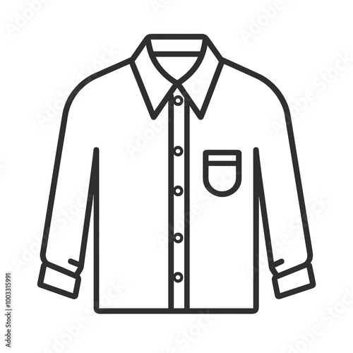 This vector icon features a minimalist design of a long-sleeve shirt with a button-down front and a chest pocket, ideal for use in clothing-related graphics