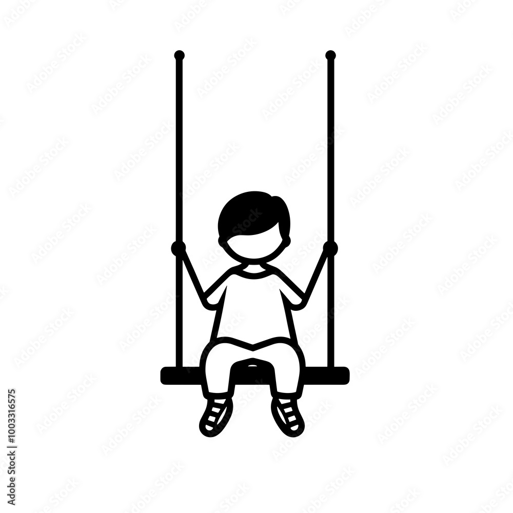 A child enjoys swinging on a playground swing, capturing the essence of playfulness and joy in a simple line design, ideal for digital applications A child enjoys swinging on a playground swing, capturing the essence of playfulness and joy in a simple line design, ideal for digital applications