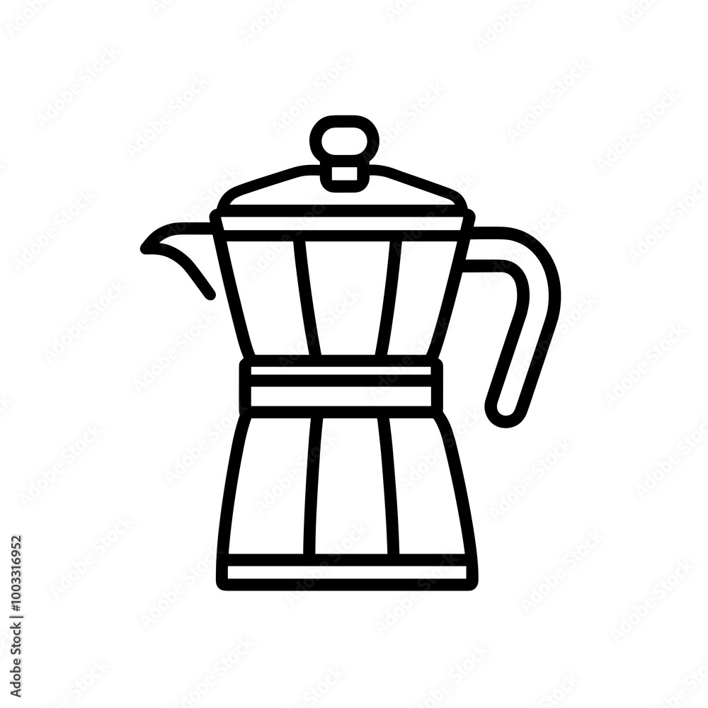 Fototapeta premium This icon displays a classic stovetop espresso maker in a minimalist line design. It represents the popular brewing method for coffee lovers everywhere
