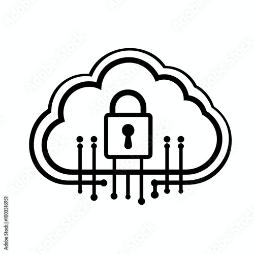 The illustration features a cloud symbol with a padlock in the center, highlighting the importance of security and privacy for online data storage and transmission