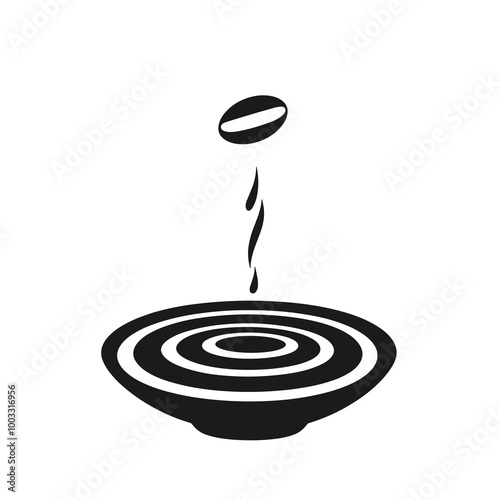 The design features a black icon showing a coffee bean and a droplet descending into a spiraled bowl, emphasizing simplicity and harmony in motion