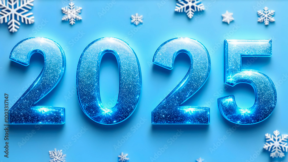 Icy numbers 2025 on a blue New Year's background Icy numbers 2025 on a blue New Year's background