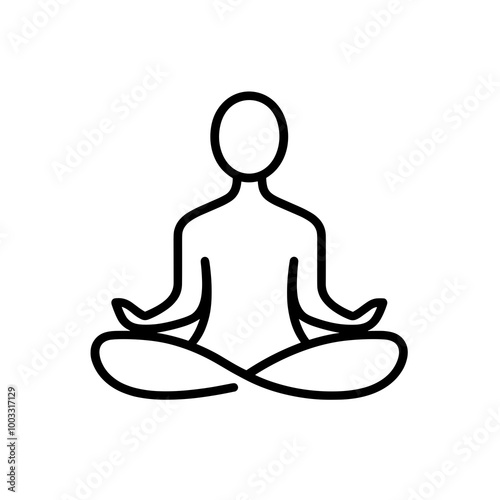 The design features a simple line drawing of a person in a meditative pose, embodying tranquility and mindfulness in a clean, minimalist style