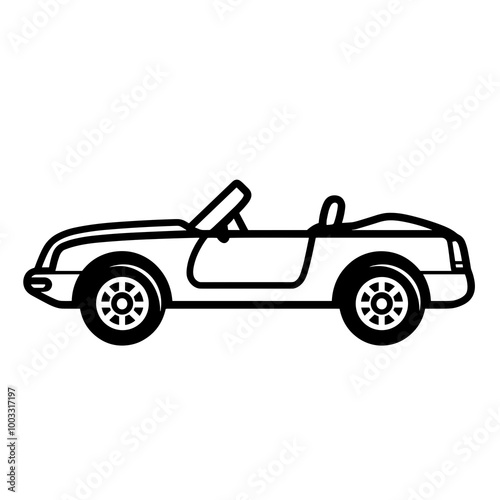 This vector icon represents a sleek convertible car with a simple line interface, perfect for use in digital applications and design projects