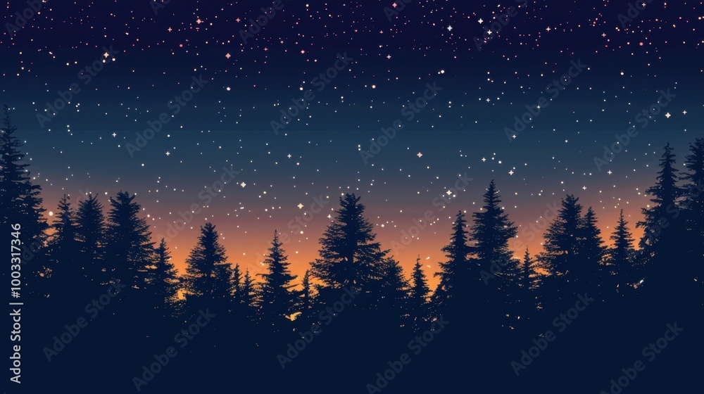 Night Sky with Stars and Silhouetted Trees Night Sky with Stars and Silhouetted Trees