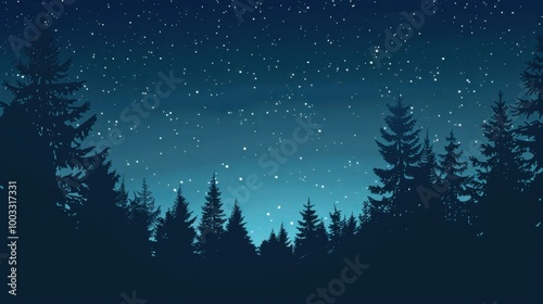 Starry Night Sky Over Dark Silhouetted Trees