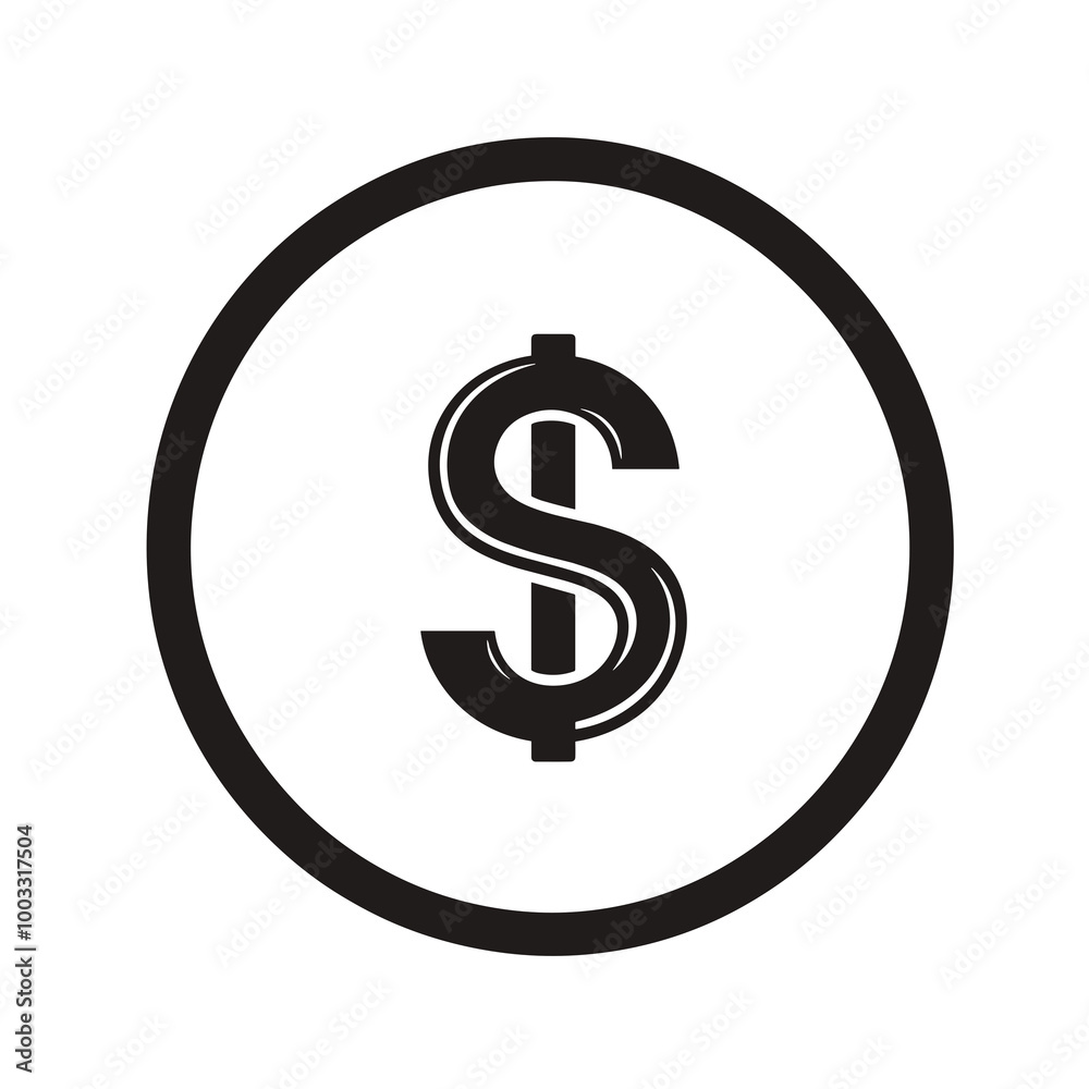 A clean, minimalist vector icon featuring a dollar symbol enclosed in a bold circular outline, ideal for applications related to finance, budgeting, or commerce A clean, minimalist vector icon featuring a dollar symbol enclosed in a bold circular outline, ideal for applications related to finance, budgeting, or commerce