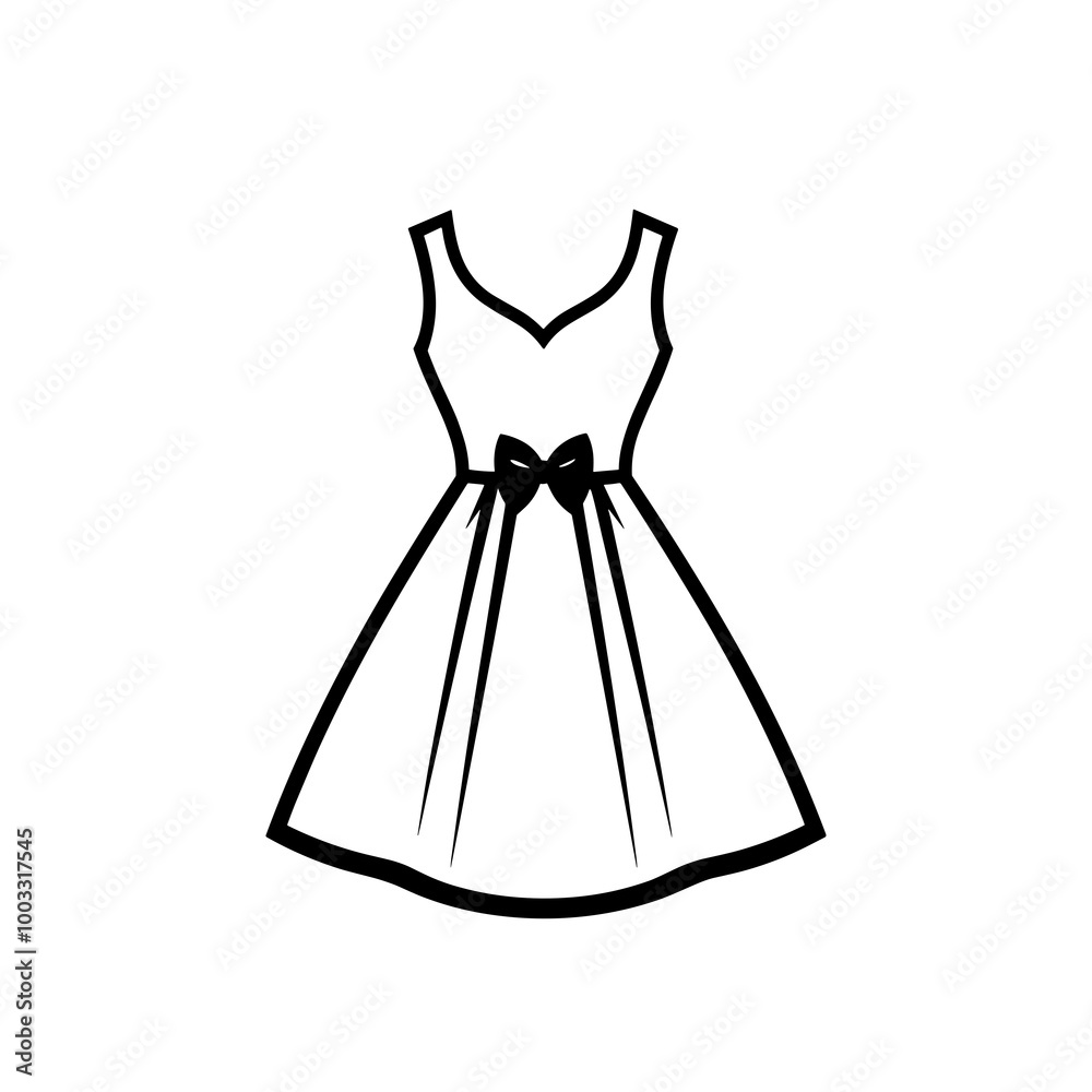 A sleek, minimalistic line drawing of a sleeveless dress with a bow detail at the waist, perfect for use in fashion-related projects or branding A sleek, minimalistic line drawing of a sleeveless dress with a bow detail at the waist, perfect for use in fashion-related projects or branding