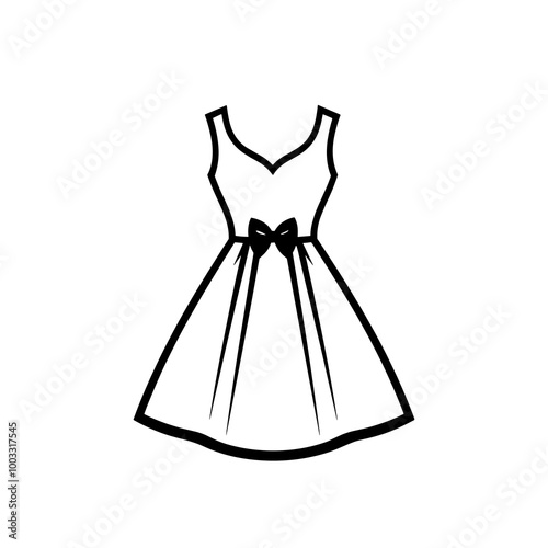 A sleek, minimalistic line drawing of a sleeveless dress with a bow detail at the waist, perfect for use in fashion-related projects or branding