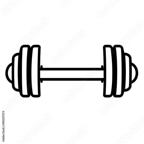 This minimalist line art icon depicts a dumbbell, symbolizing gym workouts, strength training, and fitness routines for various athletes