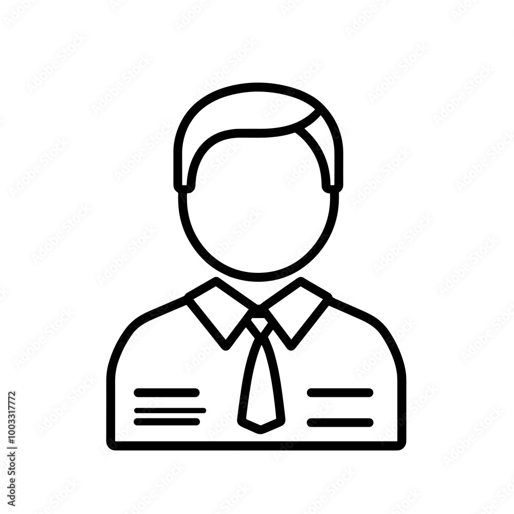 This vector icon depicts a minimalist badge style design featuring a professional individual in a shirt and tie, suitable for various identification applications This vector icon depicts a minimalist badge style design featuring a professional individual in a shirt and tie, suitable for various identification applications