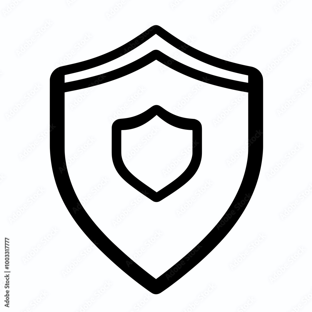 This simple line interface icon depicts a stylized shield symbolizing protection, emphasizing security and safety in a minimalistic design This simple line interface icon depicts a stylized shield symbolizing protection, emphasizing security and safety in a minimalistic design