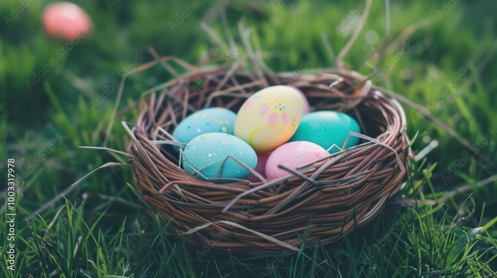 Colorful Eggs Nestled in a Grass Field Colorful Eggs Nestled in a Grass Field