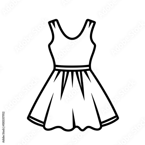 This vector illustration depicts a minimalist dress icon featuring a fitted bodice and flared skirt, ideal for clothing and fashion design projects