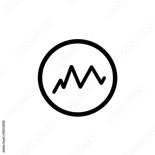 A clean and minimalistic icon featuring a tracker within a circle, highlighting a wavy line that signifies data movement or monitoring in an efficient design context