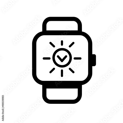 A tracker watch icon featuring a minimalistic line design. The watch displays a central symbol indicating activity tracking in an intuitive style