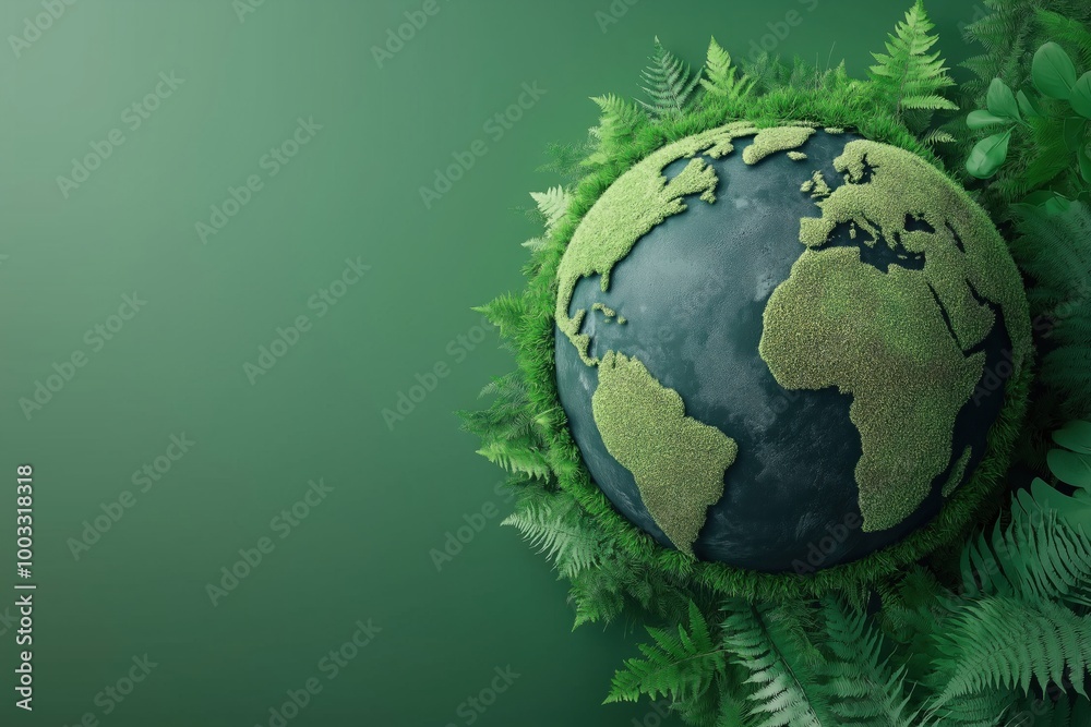 Eco-friendly planet Earth with lush green foliage, sustainability concept Eco-friendly planet Earth with lush green foliage, sustainability concept