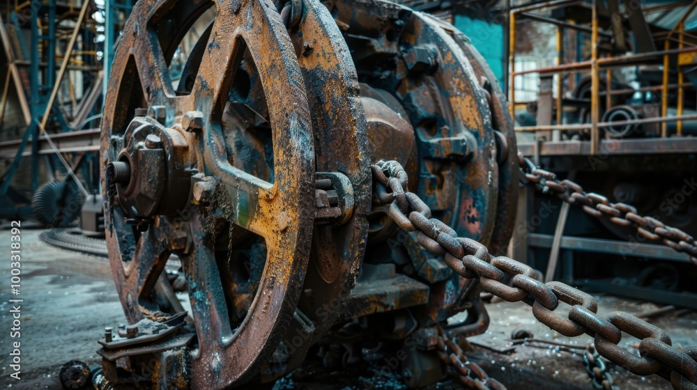 Industrial Winch with Chains in Abandoned Facility Industrial Winch with Chains in Abandoned Facility